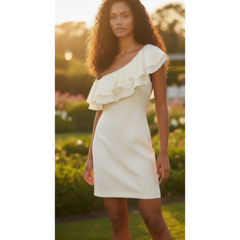 Marley Cream One-Shoulder Ruffle Cocktail Mini Dress size Small